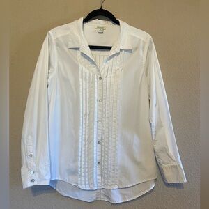 Sundance Cotton Pleated Bib Button Up tuxedo Long Sleeve Collared Blouse Sz M